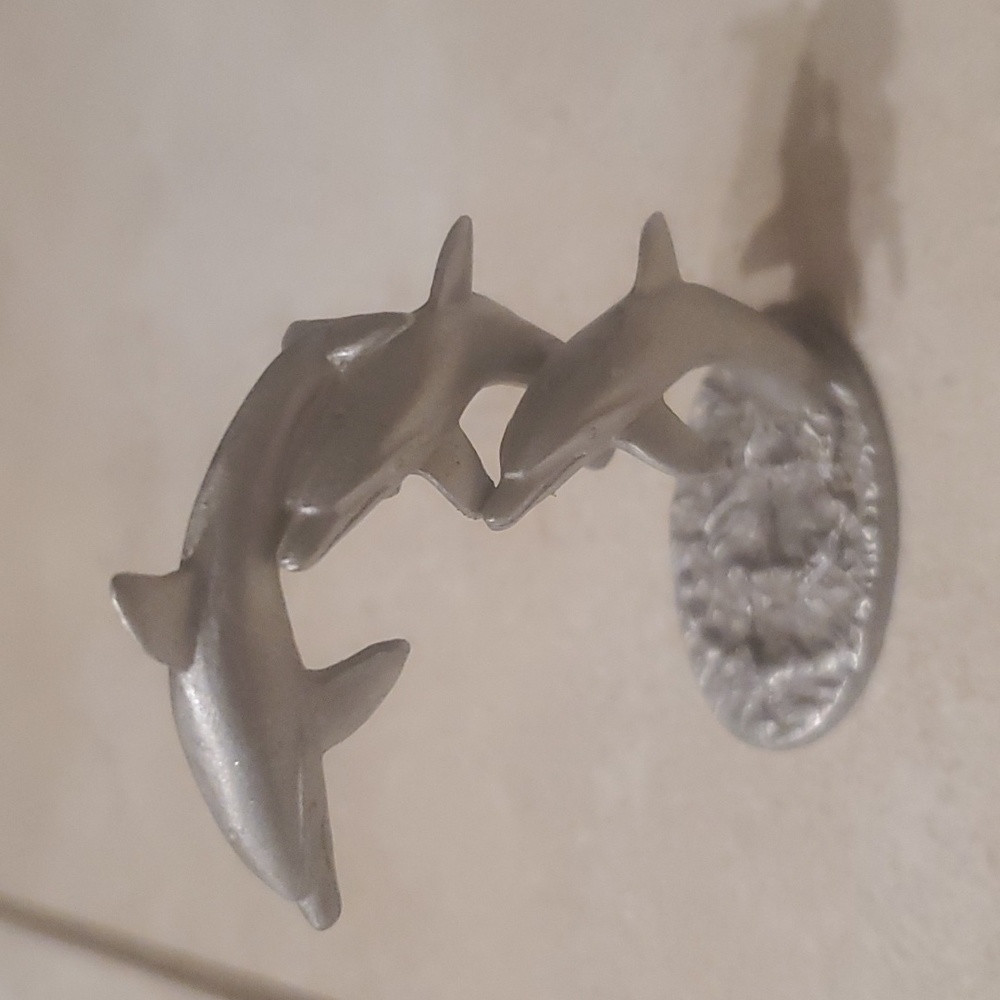 Vintage Pewter 3 Dolphins Miniature Statue 3in tall